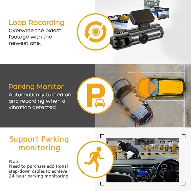 داش كام للسيارات 1080P سيارة DVR مسجل فيديو كاميرا سيارة مزدوجة الجبهة داخل عرض كاميرا حلقة تسجيل واي فاي رصد داشكام