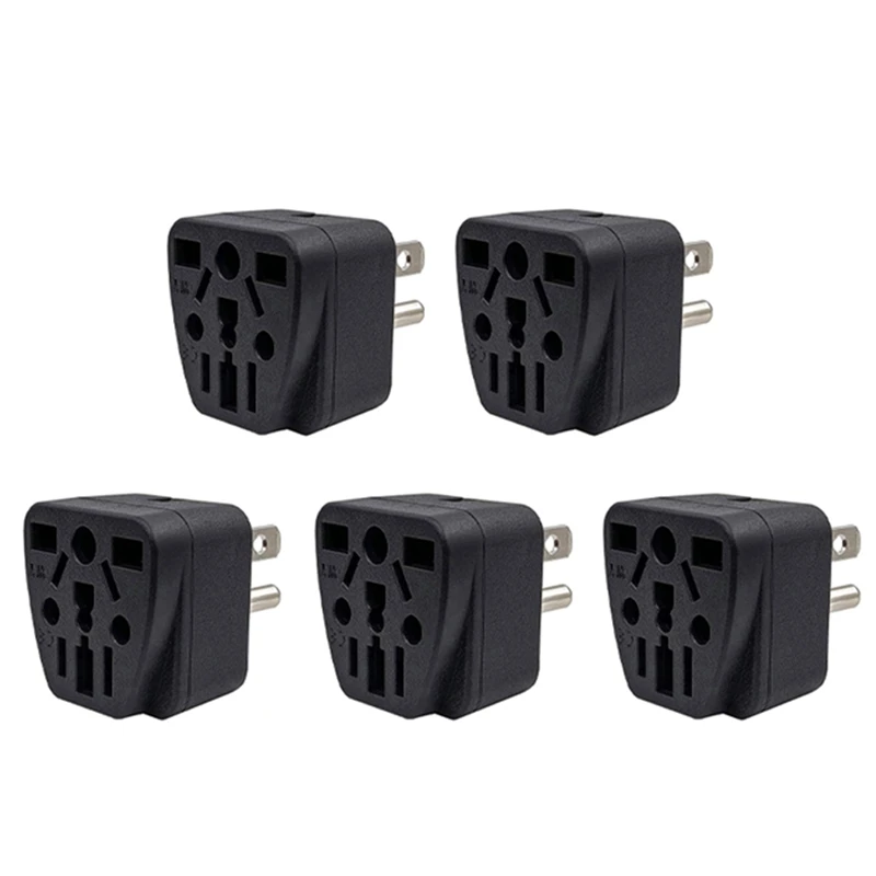 5X US Travel Plug Adapter EU/UK/AU/In/CN/JP/Asia/Italy/Brazil To USA (Type B), 3 Prong USA Plug, Charger Converter Black