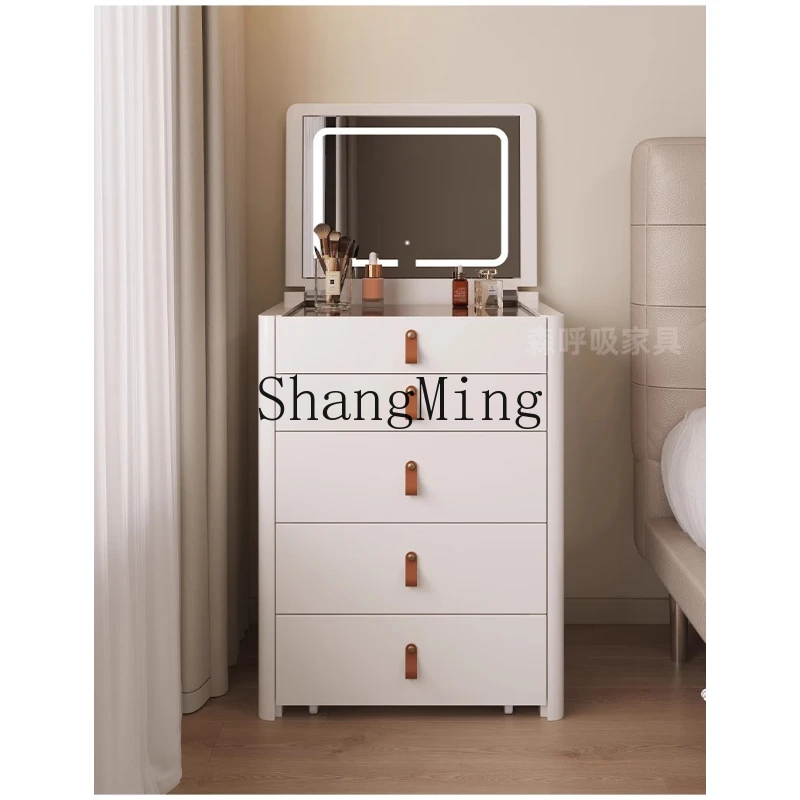 

SM retro flip dresser bedside table integrated small apartment bedroom cream wind makeup table