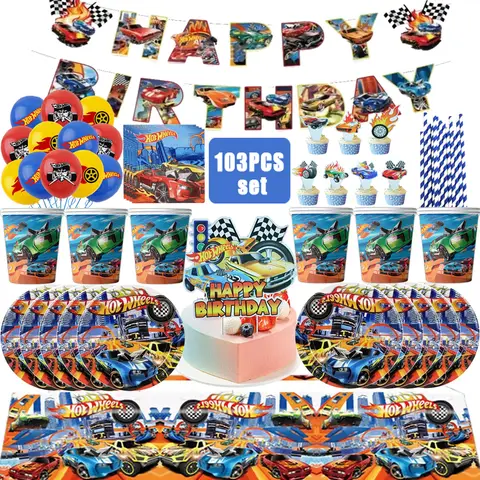 Hot Wheels Födelsedagsfestdekor Engångsservis Racingbil Presentpåse Duk Tårta Ballong Tallrik Pojke Barn Festtillbehör Set 12 best sales Hot Wheels 5-pack - №8