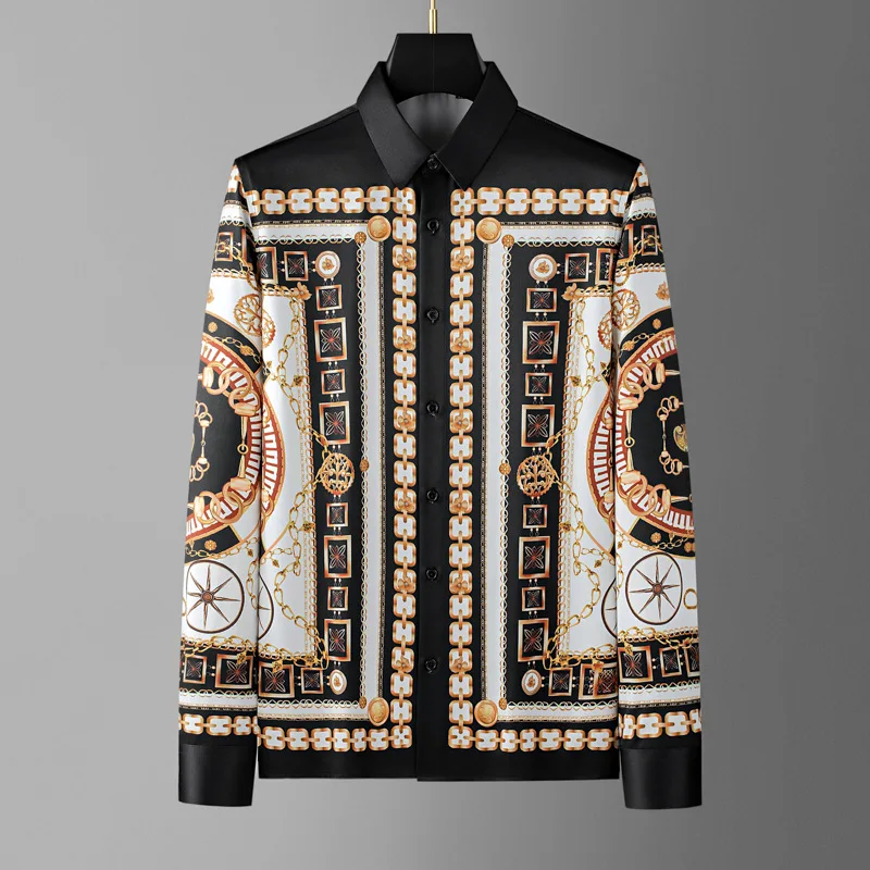 

Brand Luxury Printed Long Sleeved Shirt Men Palace Style Casual Social Shirt Banquet Party Street Wear Shirts Camisa Masculina