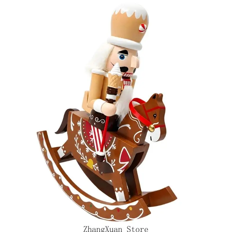 Nussknacker-Statue aus Holz mit Lebkuchen, Schaukelpferd, Weihnachtsgeschenk, 3 x – Detail 3