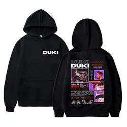 Duki เสื้อสเวตเตอร์มีฮู้ดแบบสวมหัวพิมพ์ลายกราฟิกสไตล์ฮิปฮอปเสื้อฮู้ดชายหญิงแฟชั่นโอเวอร์ไซส์สำหรับผู้ชายผ้าฟลีซวินเทจผ้าคอตตอน