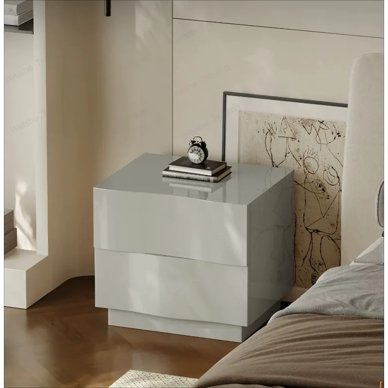 Modern simple bedside table, bedroom, Italian minimalist storage, high-gloss lacquered chest of drawers