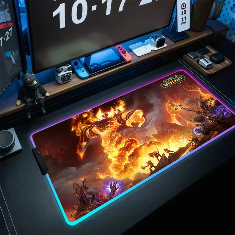 LED Light Desk Mat Xxl Computer Mousepad W-world of Warcraft 80x30 Backlight Keyboard Accessories Cool Gaming RGB Mouse Pad Pc