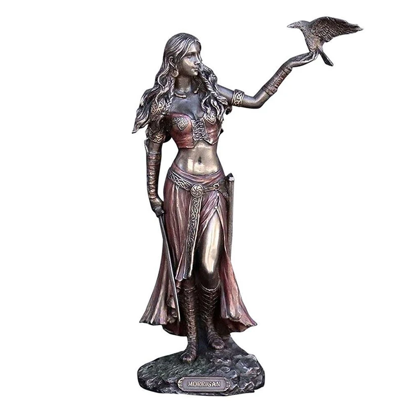 High Quality Resin Statues Morrigan The Celtic Goddess Of Battle With Crow & Sword Bronze Finish Statue For Home Decoration