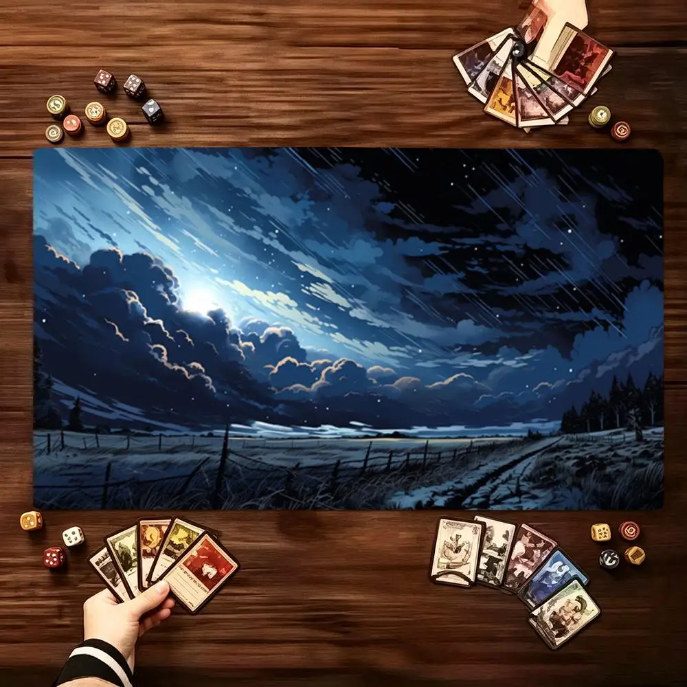 Anime Starry Night Wilderness TCG Playmat Large Desk Mat Mouse Pad Mousepad Non‑Slip  Table Mat For Tabletop Card Game Desktop