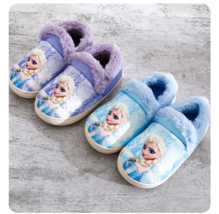 Disney Children Cotton Slippers Kids Girls Cartoon Frozen Elsa Print Autumn Winter Warm Princess Baby Indoor Bedroom Home Shoes