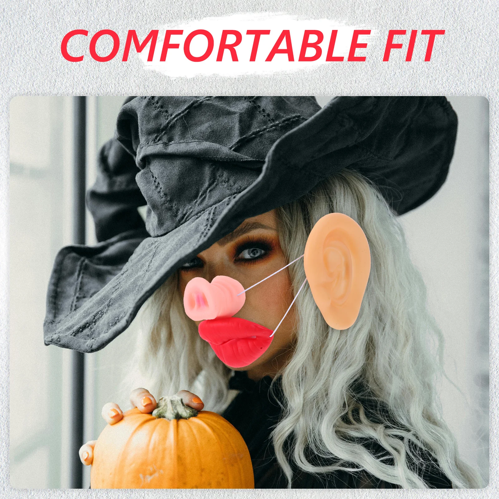 1 set di accessori per costumi di maiale di Halloween, orecchie da naso realistiche, muso in lattice morbido, vestibilità comoda, puntelli cosplay, naso finto