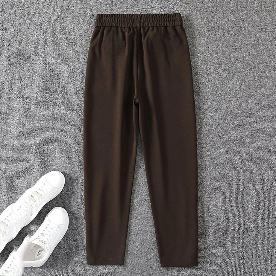 

Ice Silk Quick Dried Harem Pants New Summer Solid Color Labeling Letter Printing Pockets Loose Women Casual Nine Points Trousers