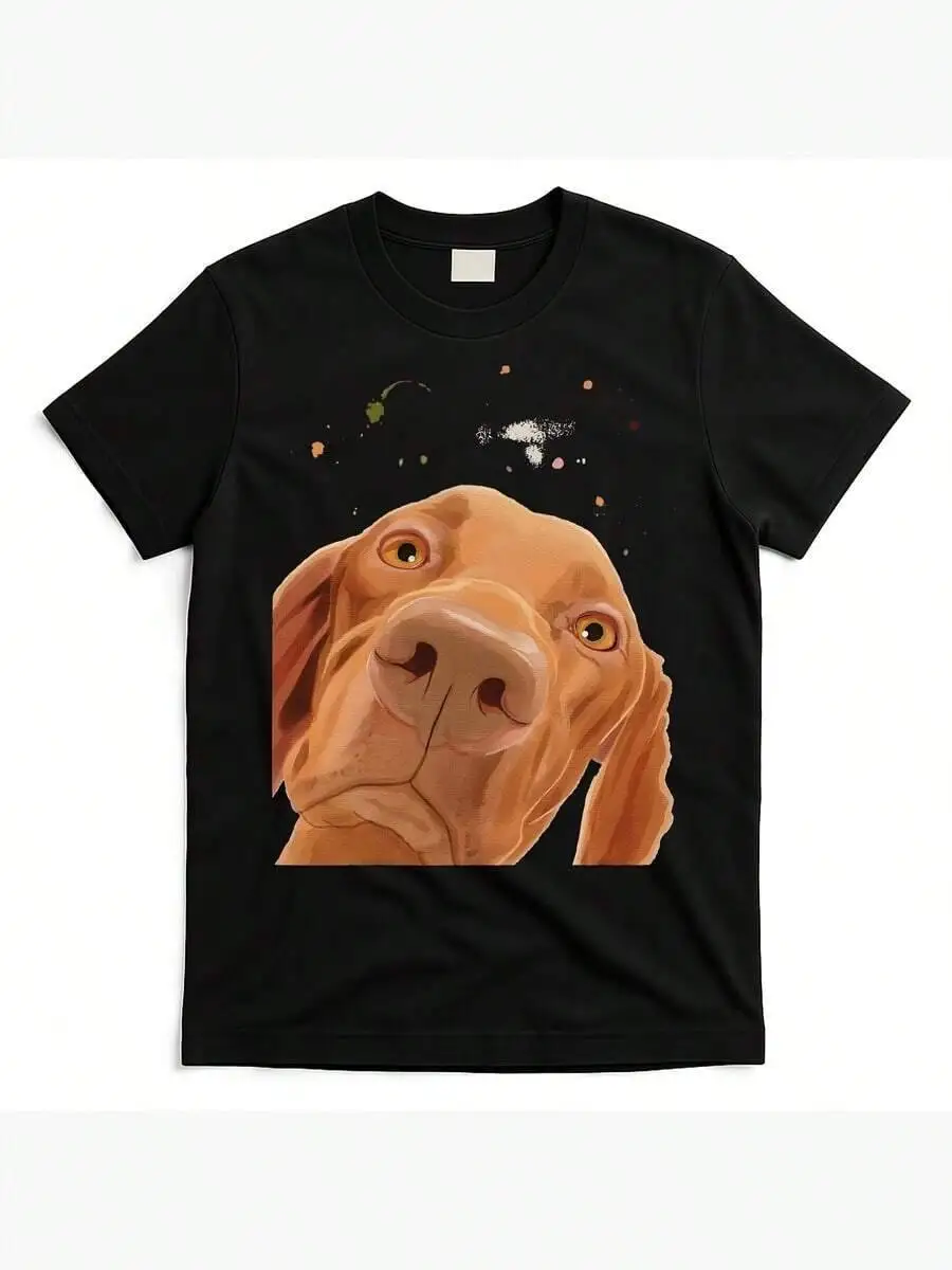Men's Funny Hungarian Vizsla Graphic T-Shirt Black Retro Tee With Expressive Eyes Regular Fit Casual Shirt Everyday & Weekend  100% Cotton Trendy Y2K Short-Sleeve Tee-Soft, Quick-Drying, Moisture-Wicking, Great Gift for Christmas or Halloween.