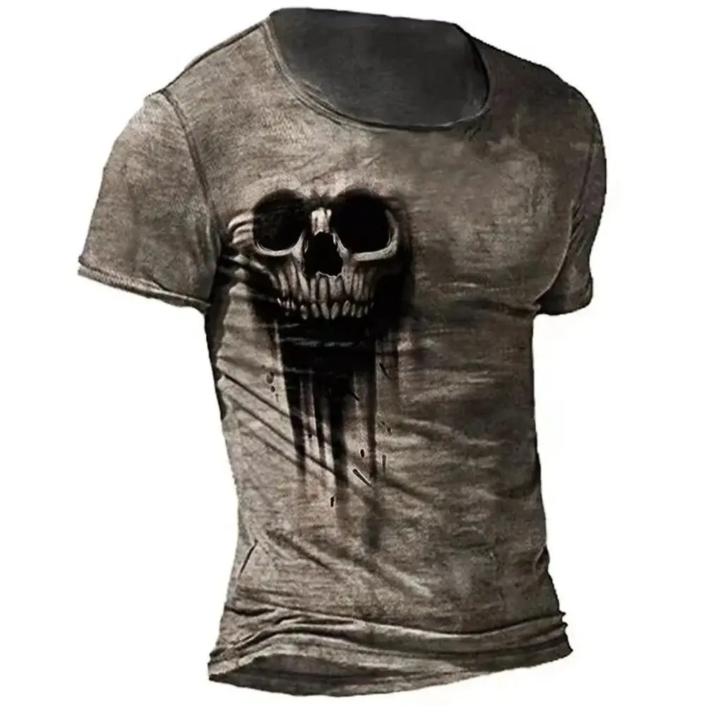 Summer Men Vintage Horror Skull Print T-Shirt 3d Printed Fashion Street O Collar Short Sleeve Loose Comfortable Plus Size Top