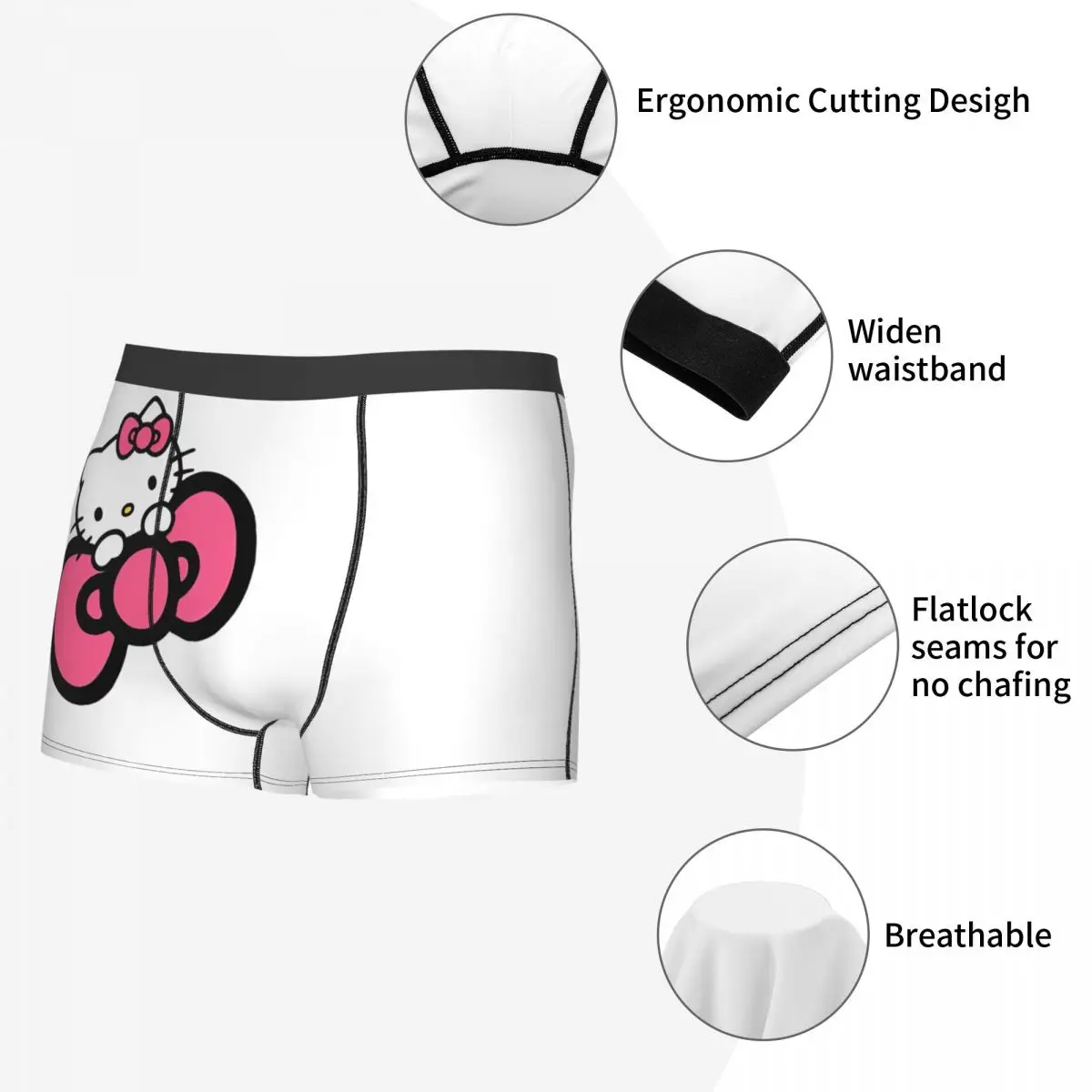 Men Cute Pink Hello Kitty Hold Bowknot Boxers Funny Gifts Underwear Shorts Men\'s Boxer Briefs Quilt Underpants Ultra Soft