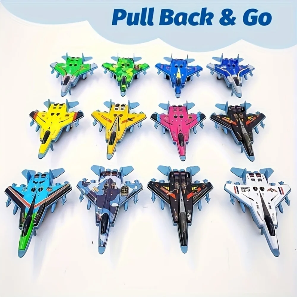 12 Pack Pull Back Airplane Toy Fighter Jets, Airplane Party Favors Plane Playset,Christmas Halloween Birthday Gifts Color random