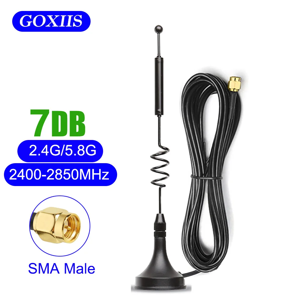 

2.4GHz 5GHz 5.8GHz Antenna Dual band WiFi Antenna 7dbi sma male Magnetic Base for Amplifier WLAN Router signal Booster