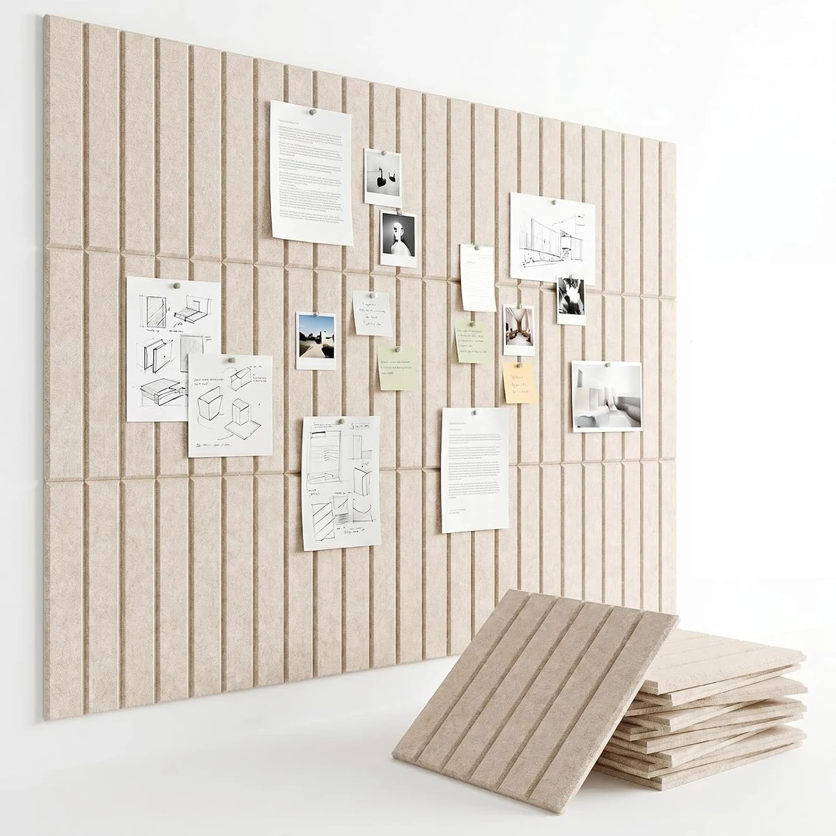Groove Felt Wall Tiles Cork Bulletin Pin Note Photos Boards Decor for Home Office Ceiling Living Room Sound Proof Acoustic Panel
