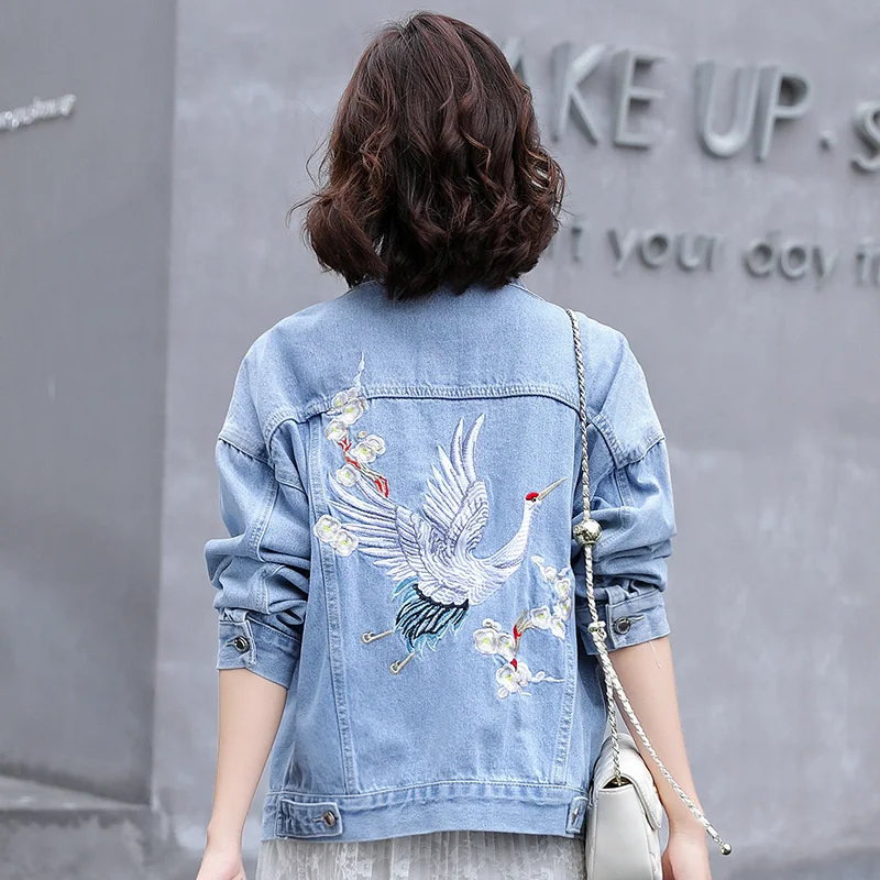 # 3105 Rosa Weiß Blau Jeansjacke Damen Stickerei Vintage Oberbekleidung Kurze Mäntel und Jacken Damen Slim Fit Einreihig