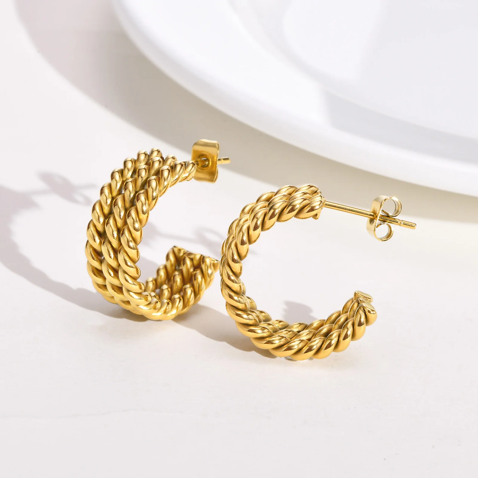 Triple Hoop Earring For Women, Rope Twist Open Hoops, Danity Fashion Stainless Steel Jewelry, No Fade