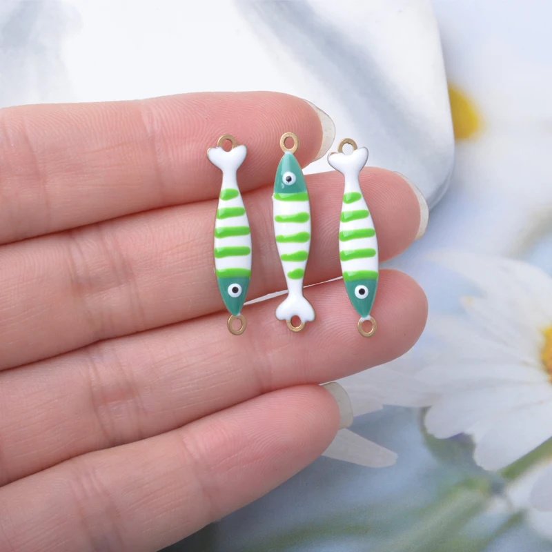 6 Stück Meereslebewesen Lange Fisch-Halsketten-Anhänger aus Kupfer, beidseitig emailliert, Schlüsselanhänger, Fisch-Charms, DIY-Schmuckzubehör – Detail 12