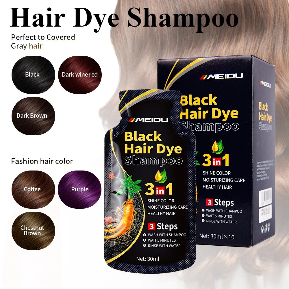 

30ml 10 Pack Hair Dye Shampoo 3in1 Darkening Hairs Instant Gray To Black Natural Coloing Cover for Women