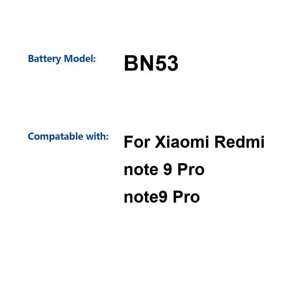 

Mobile Phone Battery Premium Replacement High-Efficiency BN53 4920Mah For Xiaomi Redmi Note 9 Pro Note9