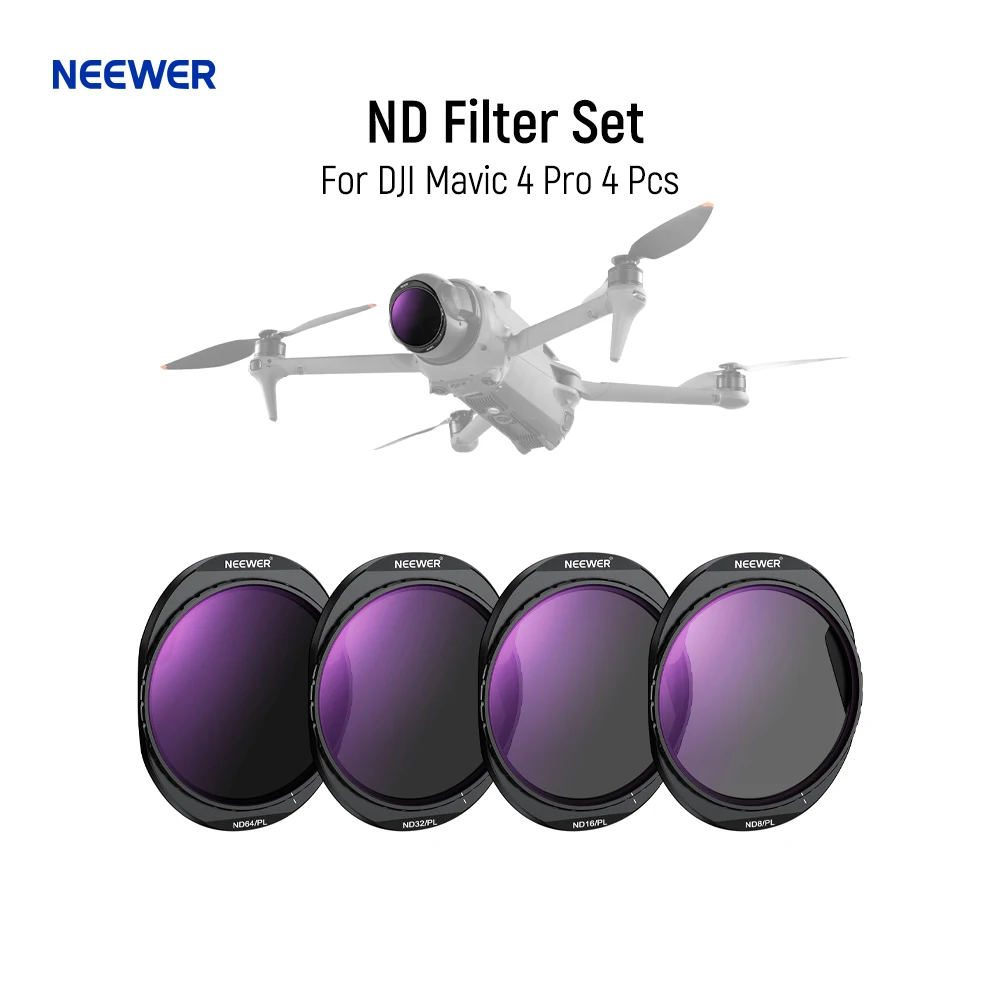 Neewer conjunto de filtro nd para dji mavic 4 pro 4 peças, parafuso em nd8/pl + nd16/pl + nd32/pl + nd64/pl filtro de lente de drone de densidade neutra