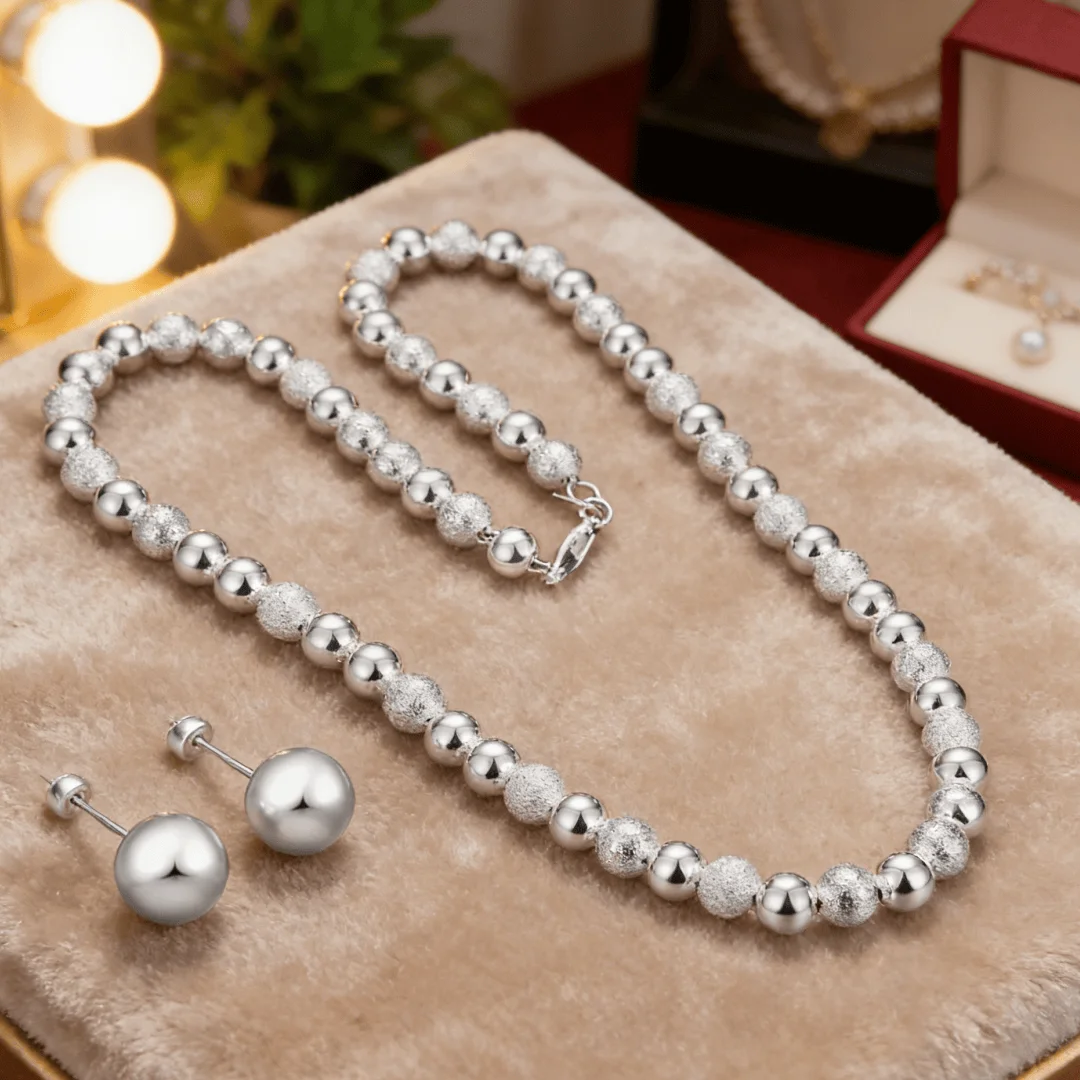 

Оригинальный дизайнерский комплект украшений из стерлингового серебра 925 пробы: ожерелье и серьги с полыми бусинами, модный свадебный подарок для женщин на праздники.