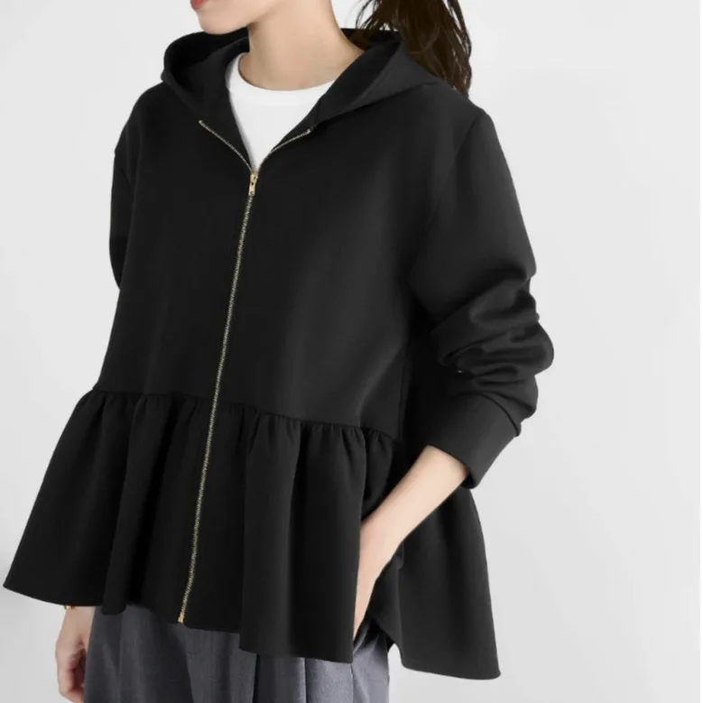 

Rokid Autumn Winter Hooded Jaet Women's Loose Sle Zipper Sweatirt Floral Splicing Large Version Artistic Quali