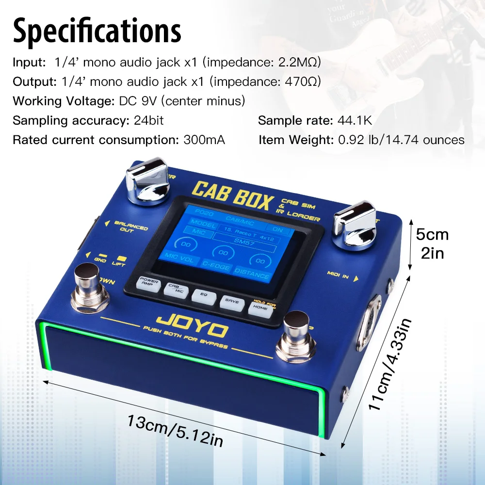 JOYO R-08 CAB BOX Cab Simulator Guitar Pedal 20 Cabs 11 Mics 4 Power Amps IR Loading 128 Presets XLR Out MIDI In Headphone view 6
