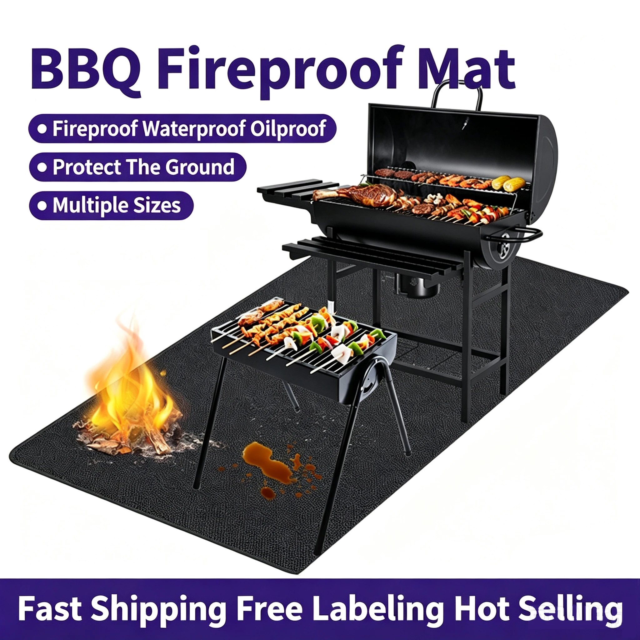 Under Grill Mat for Outdoor Grill Deck Protector, Double-Sided Fireproof Mat for Under Fire Pit, BBQ Grill Floor Mat