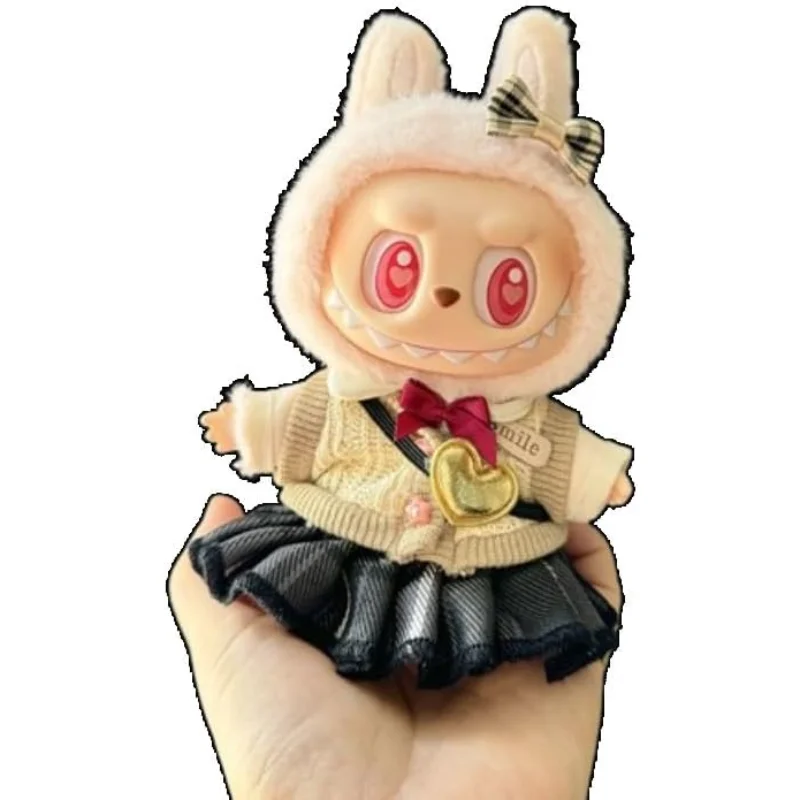 

Стильный комплект кукольной одежды 3-в-1 для Labubu Красная и сине-серая юбка JK + бежевый топ, наряд из 5 предметов для 1-го/2-го/3-го поколения для Labubu (