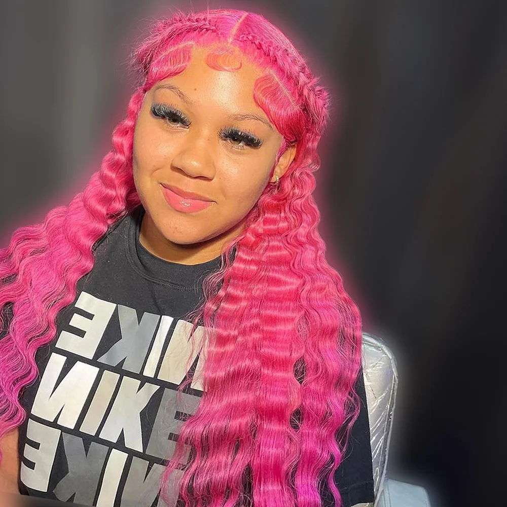 Dark Pink Deep Wave 13x4 Human Hair Lace Front Wig Pre Plucked 100% Brazilian Human Hair Curly Wig Colored Blonde Human Hair Wig
