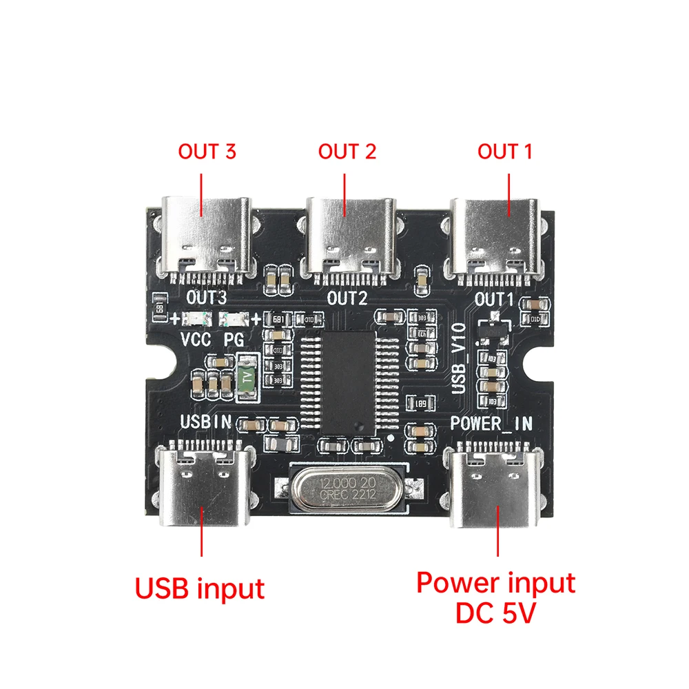 USB Expansion Board Hub 1 Input 3 Output Expansion Module for Raspberry Pi 4/5 Generation USB HUB 1 to 3 Power Splitter Type-C