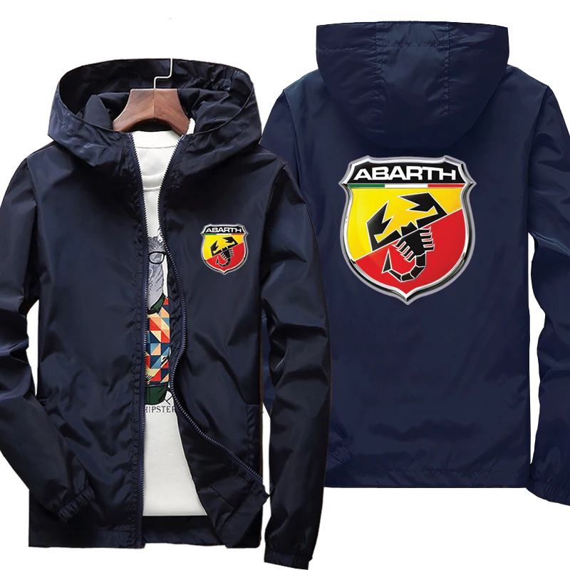 Nieuwe Lente Herfst Heren Abarth Logo Capuchon Casual Jas Mannen Rits Mode Winddichte Lange Mouw Outdoorjas