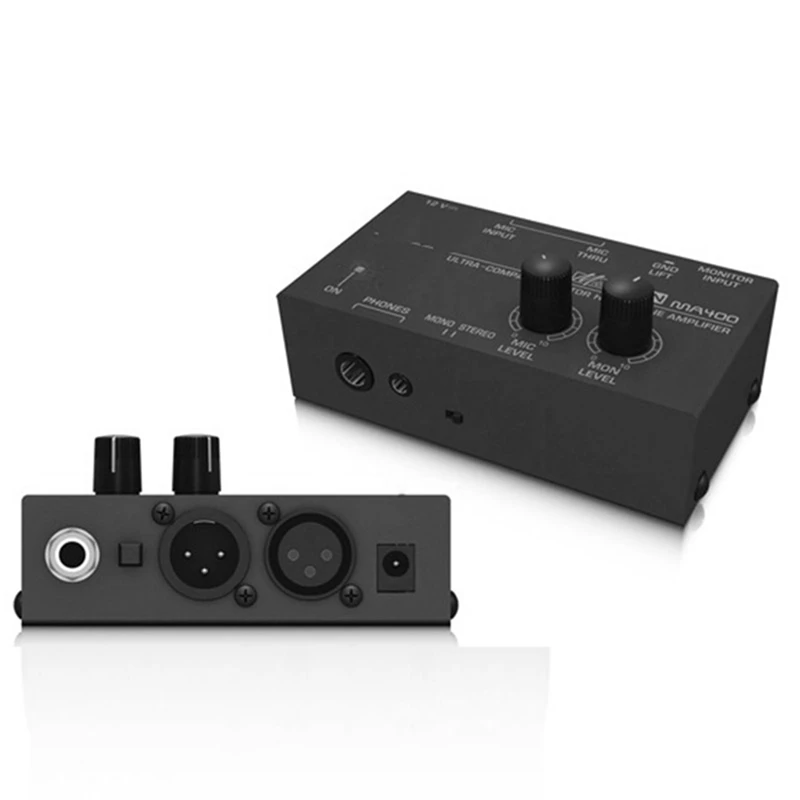 MA400 mikrofon Preamplifier Headphone, Preamplifier Audio 6.35Mm & 3.5Mm Headphone output Mixer dengan colokan EU dan mudah dipasang