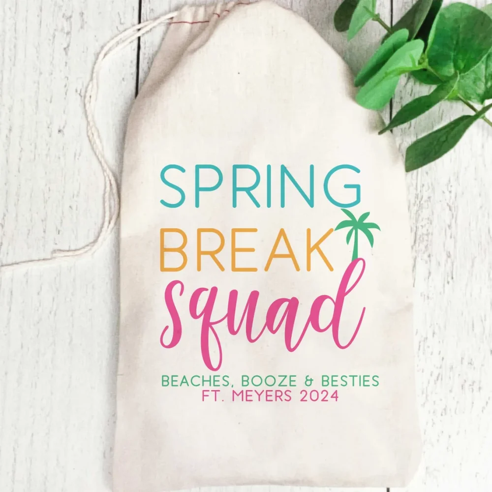 Spring Break Bags,Custom Spring Break Gift Bags for Beach Girls Trip, Spring Break Squad Gifts,Break 2024 Drawstring Favor Bags