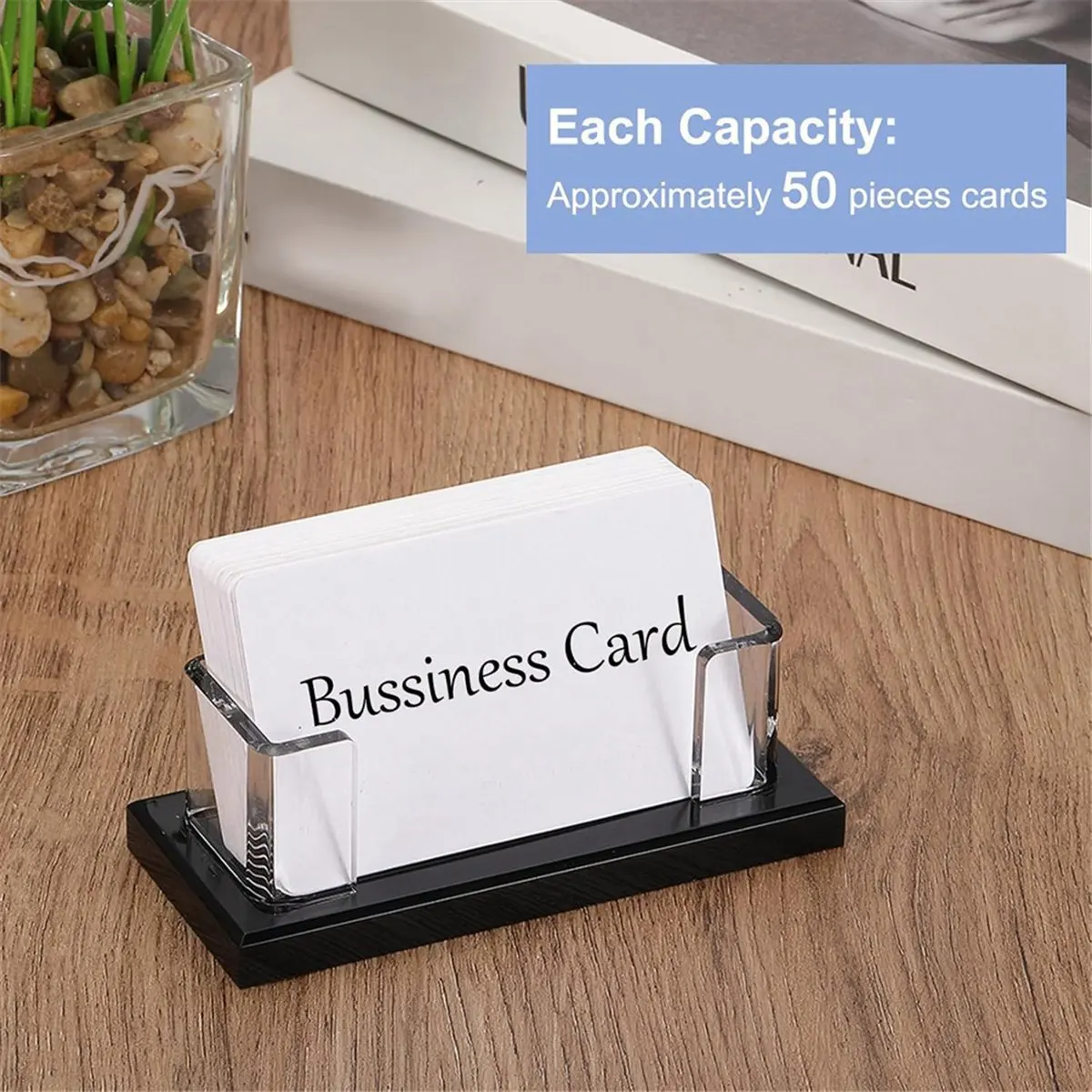 2025 New+ Acrylic Business Card Holder for Desk, 2 Pcs Desktop Business Card Holder Acrylic Name Card Display Stand Organizer