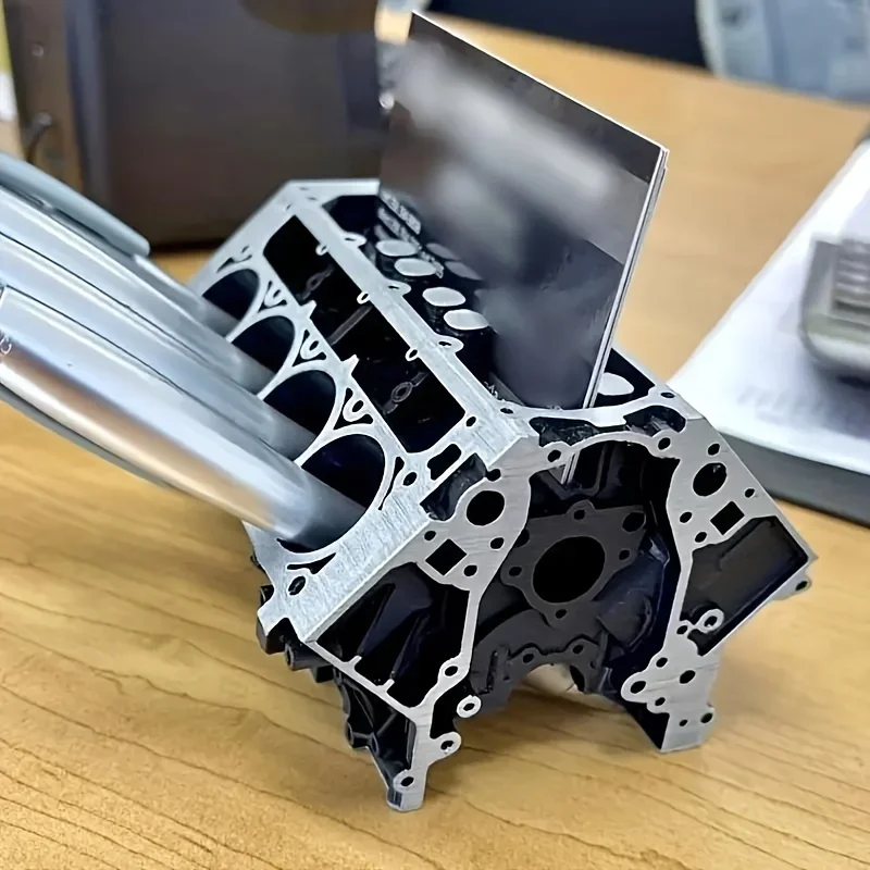 Organizador de escritorio con bloque de motor: tarjetero y portalápices de resina negra, regalo perfecto para entusiastas de los automóviles y decoración mecánica
