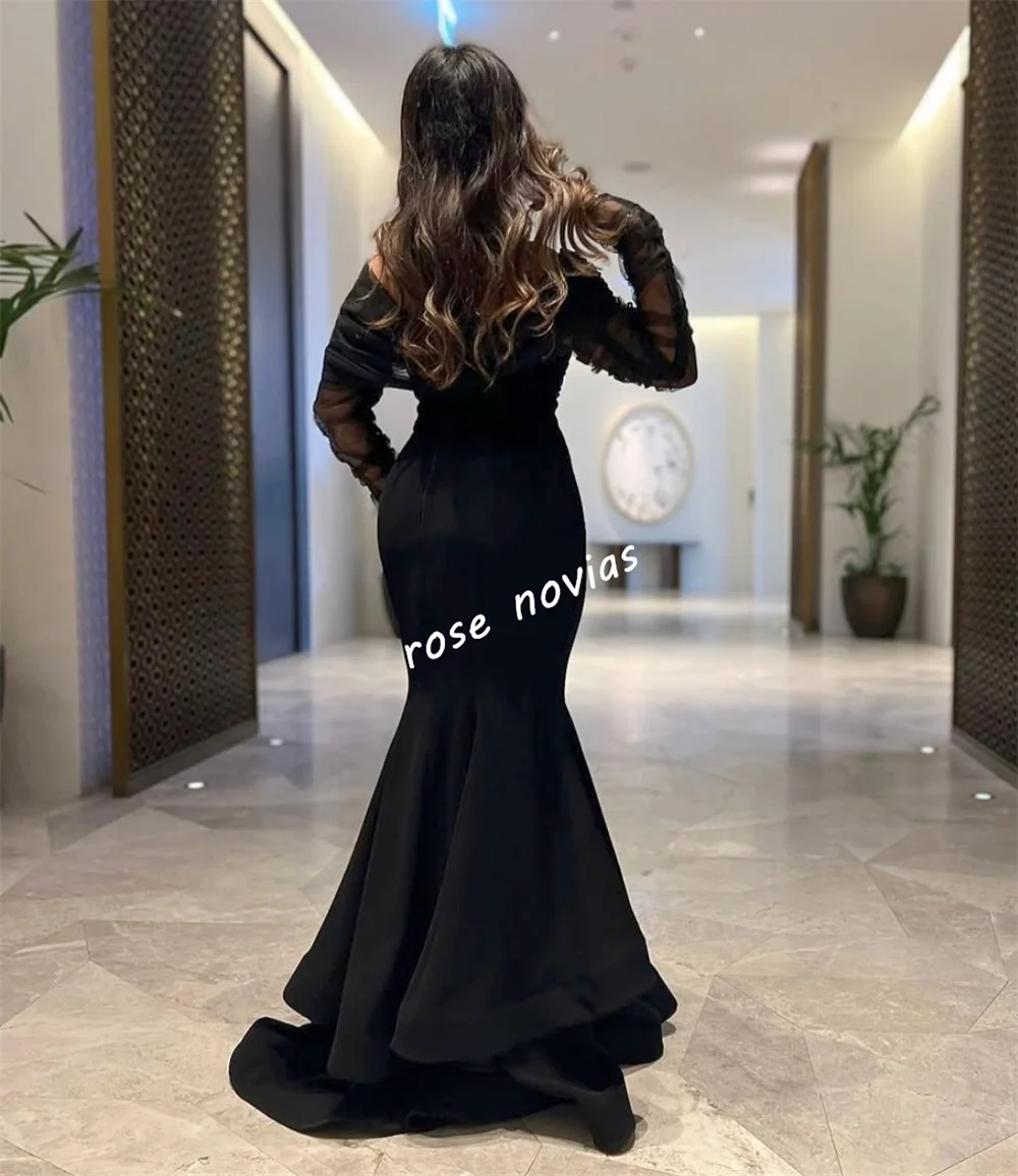 تخصيص جيرسي الطية مزاجه الأسود حورية البحر قبالة الكتف فساتين طويلة مناسبة مخصصة المرأة مساء حفلة أنيقة