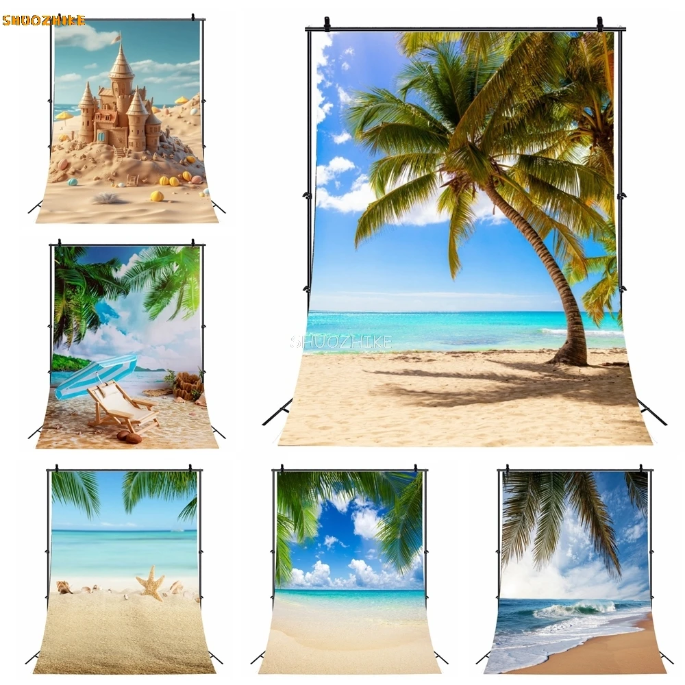 

Summer Seaside Photography Backdrop Hawaii Tropical Palm Tree Blue Sky Sea Beach Luau Wedding Birthday Party Photo Background