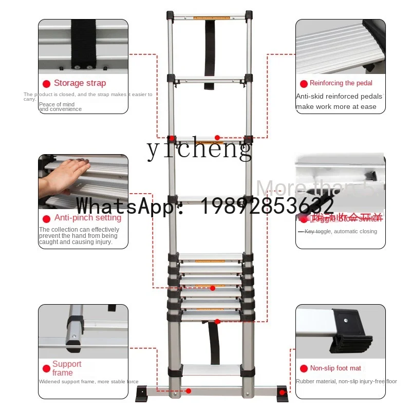 Bamboo Joint Telescopic Ladder Trestle Ladder Aluminum Alloy Thickened Engineering Folding Stair Household