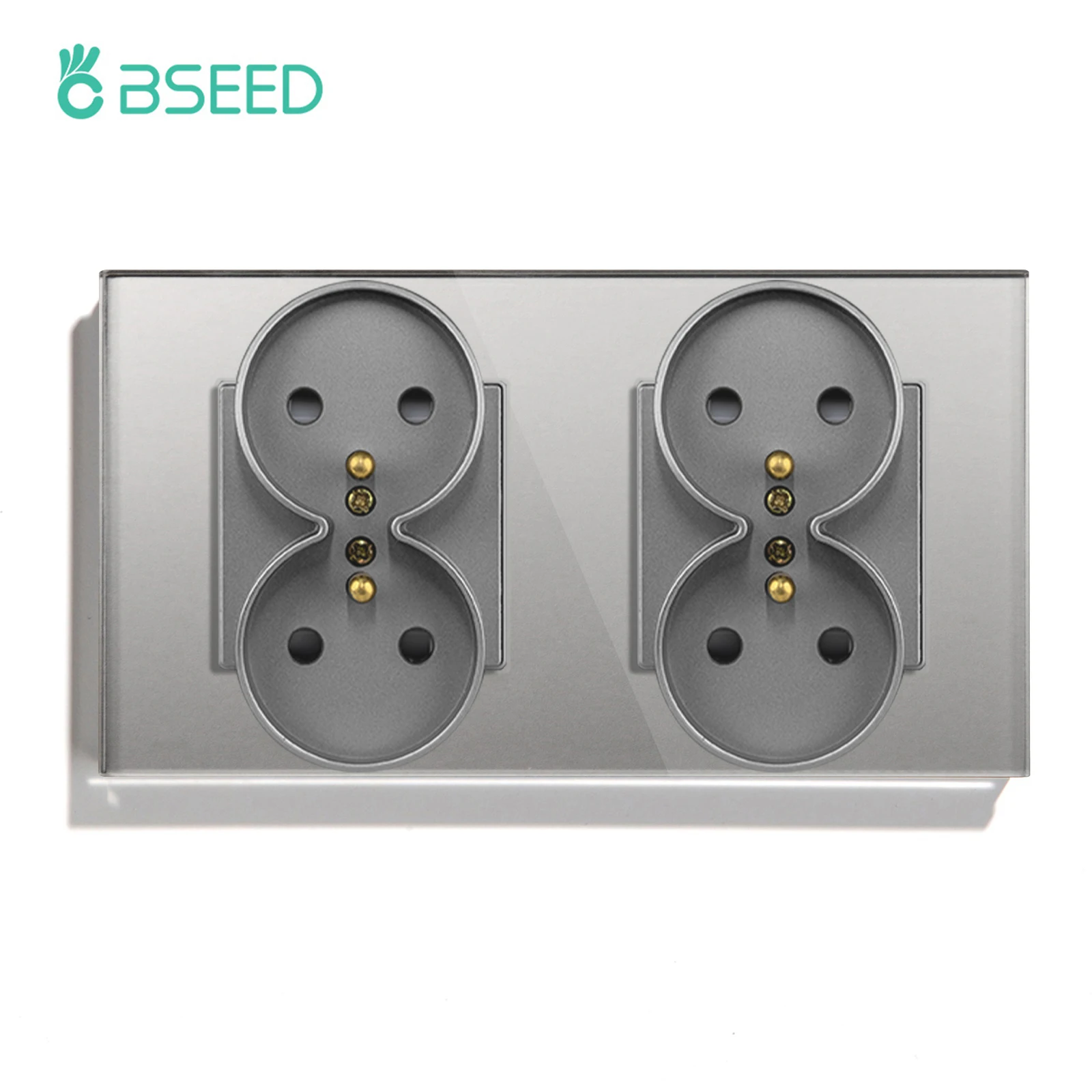 BSEED Doppel Frankreich Steckdosen Power Steckdose Einzigen Doppel Rahmen Home Wand Steckdosen Glas Panel Weiß Schwarz