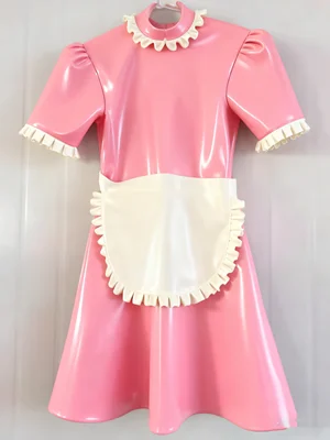 

Резина, 100% латексное резиновое пальто и короткая юбка, фетиш-косплей, платье горничной 0,4 мм, фартук S-XXL