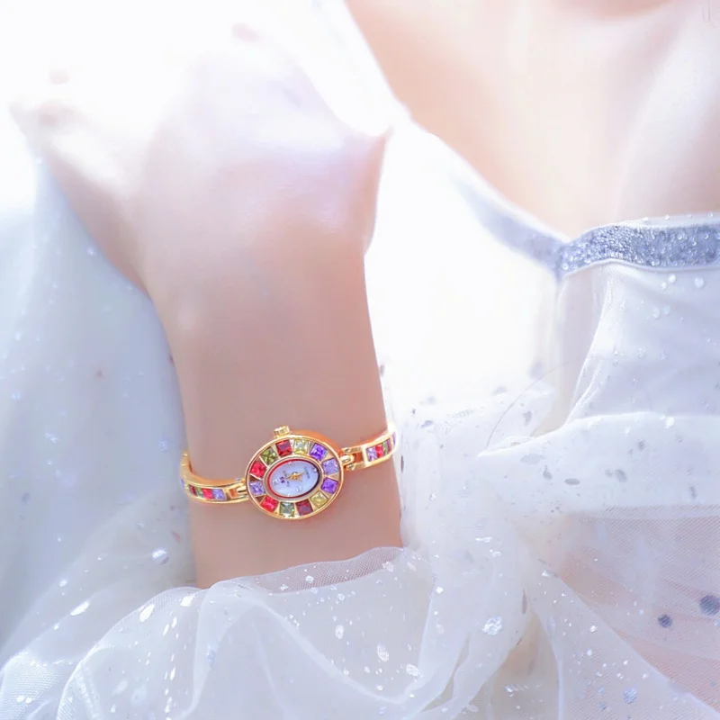 BS 1681 luksusowy damski zegarek kwarcowy marki elegancki gradientowy tęczowy zegarek na rękę wodoodporne modne zegarki dla kobiet prezenty