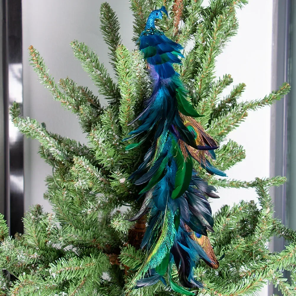 Artificial Peacocks Feathered Ornaments Christmas Long Tail Simulation Birds Christmas Tree Pendant Wedding Party Home Decor
