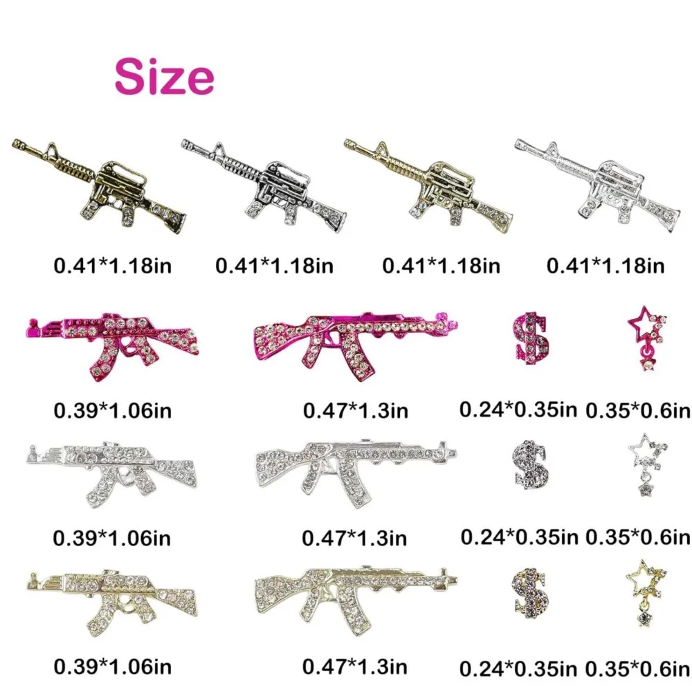 44 قطعة ثلاثية الأبعاد بندقية ستار حجر الراين مسمار الفن مجوهرات الذهب الفضة الدولار تسجيل السحر ل مسدس الأظافر "$" الأحجار الكريمة مانيكير الحرفية اكسسوارات