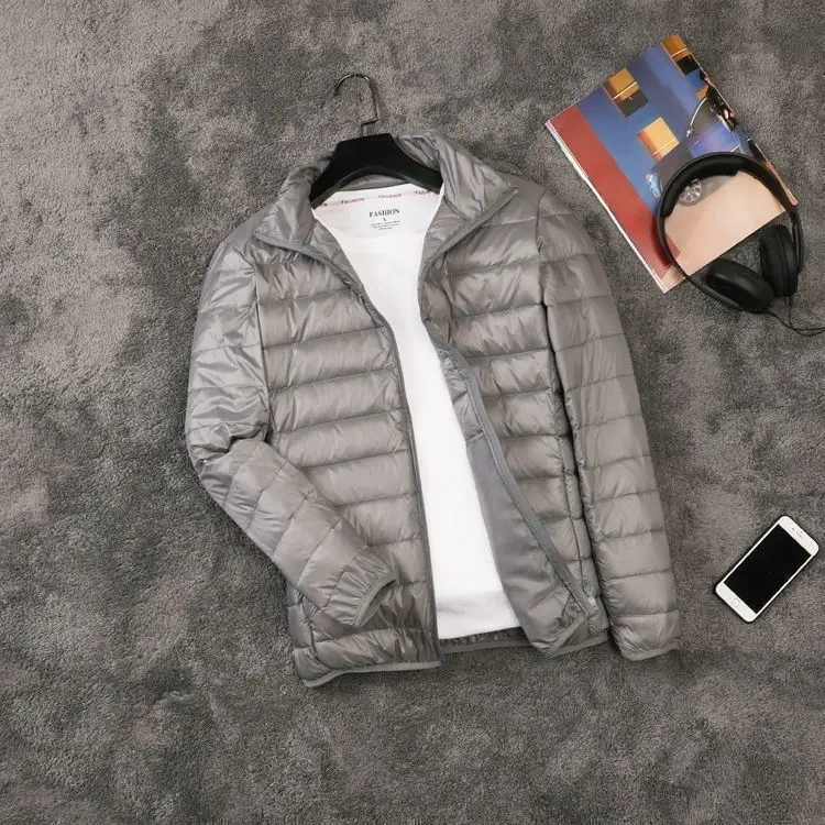 

Ультратонкая пуховая хлопковая куртка мужская, легкая, с воротником-стойкой, с капюшоном, для молодежи, больших размеров, в корейском стиле, модная верхняя одежда