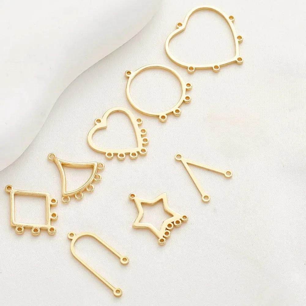 

14K Gold-plated Multi Ring Geometric Peach Heart Diamond Shaped Multi Hanging Tassel Pendant DIY Earrings Ear Hanging Accessorie