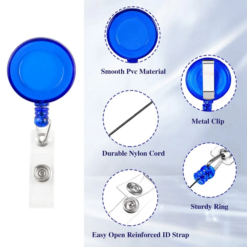 60 Pack Badge Reels Retractable, Badge Clips Holder For Hanging Name ID Card School Card Keychain
