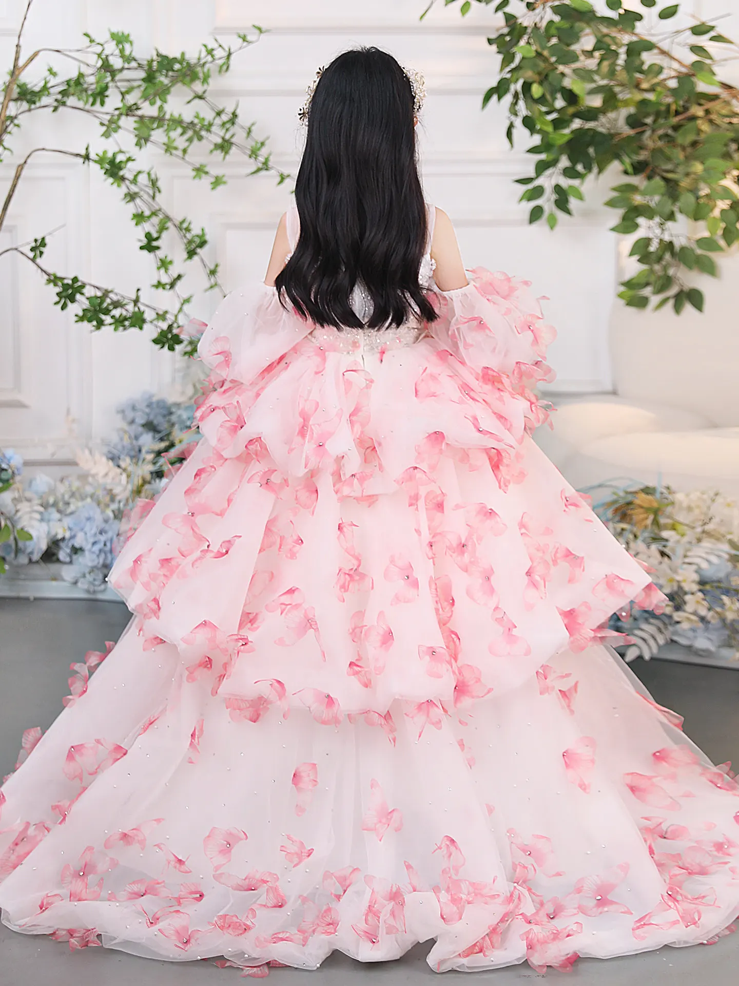 Custom Flower Girl Dress Wedding Party Gown Girls Elegant Princess Dress for Birthday Pageant Formal Occasion